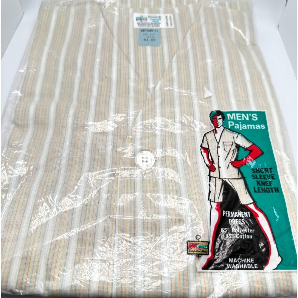 Mens Short Sleeve Knee-Length Striped Pajamas Size M New Old Stock Vtg